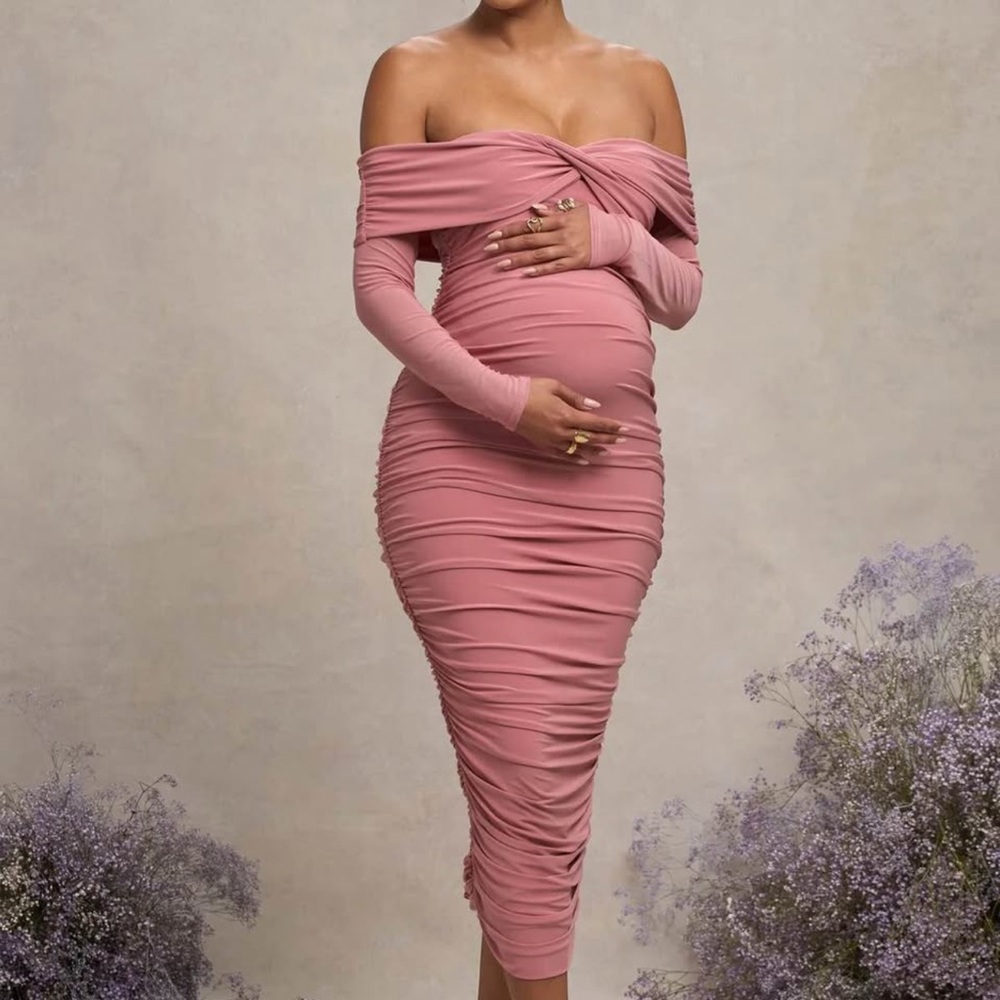 Club L London Dusty Pink Off-Shoulder Maternity Dress